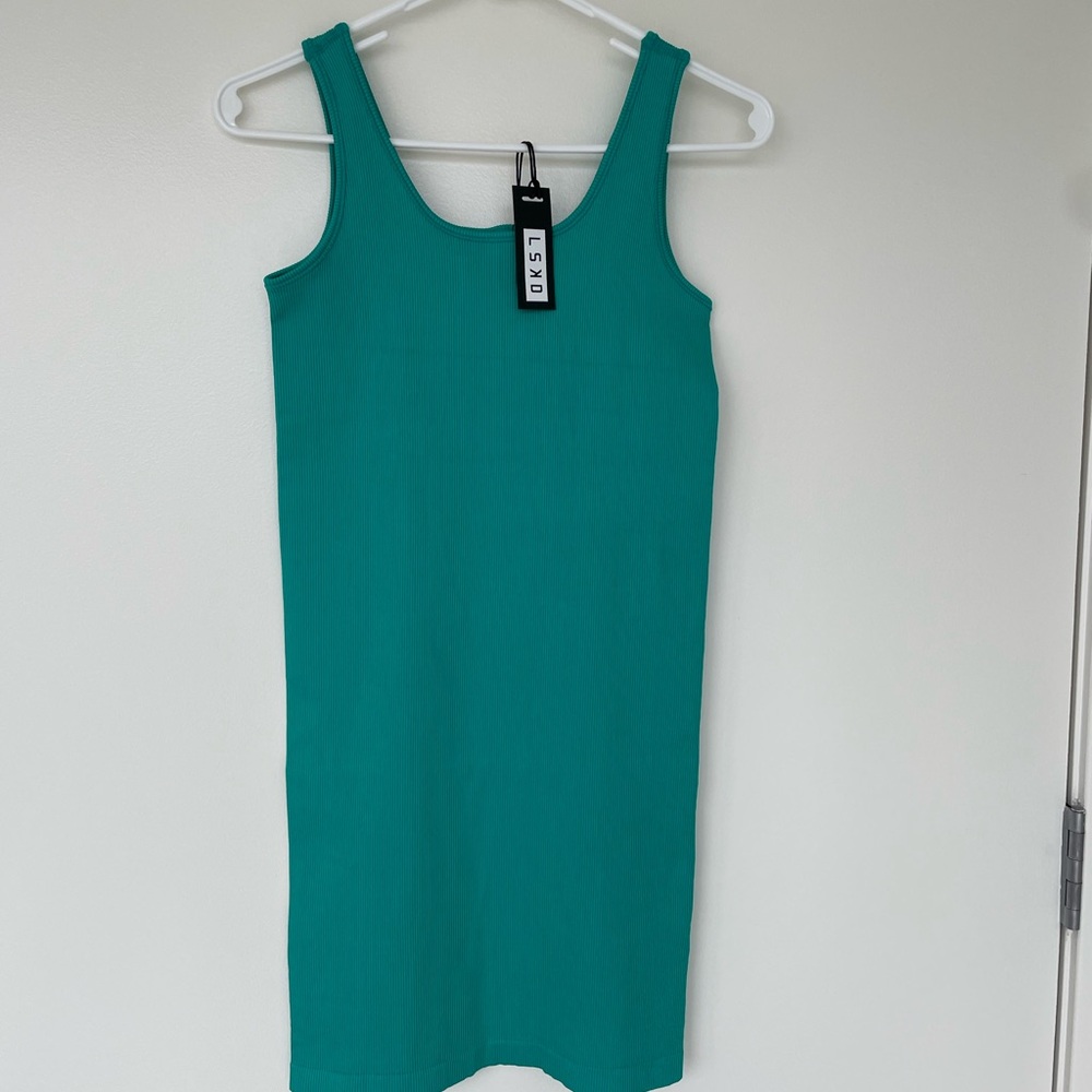 LSKD Essential Seamless Rib Mini Dress in Hyper Teal, M